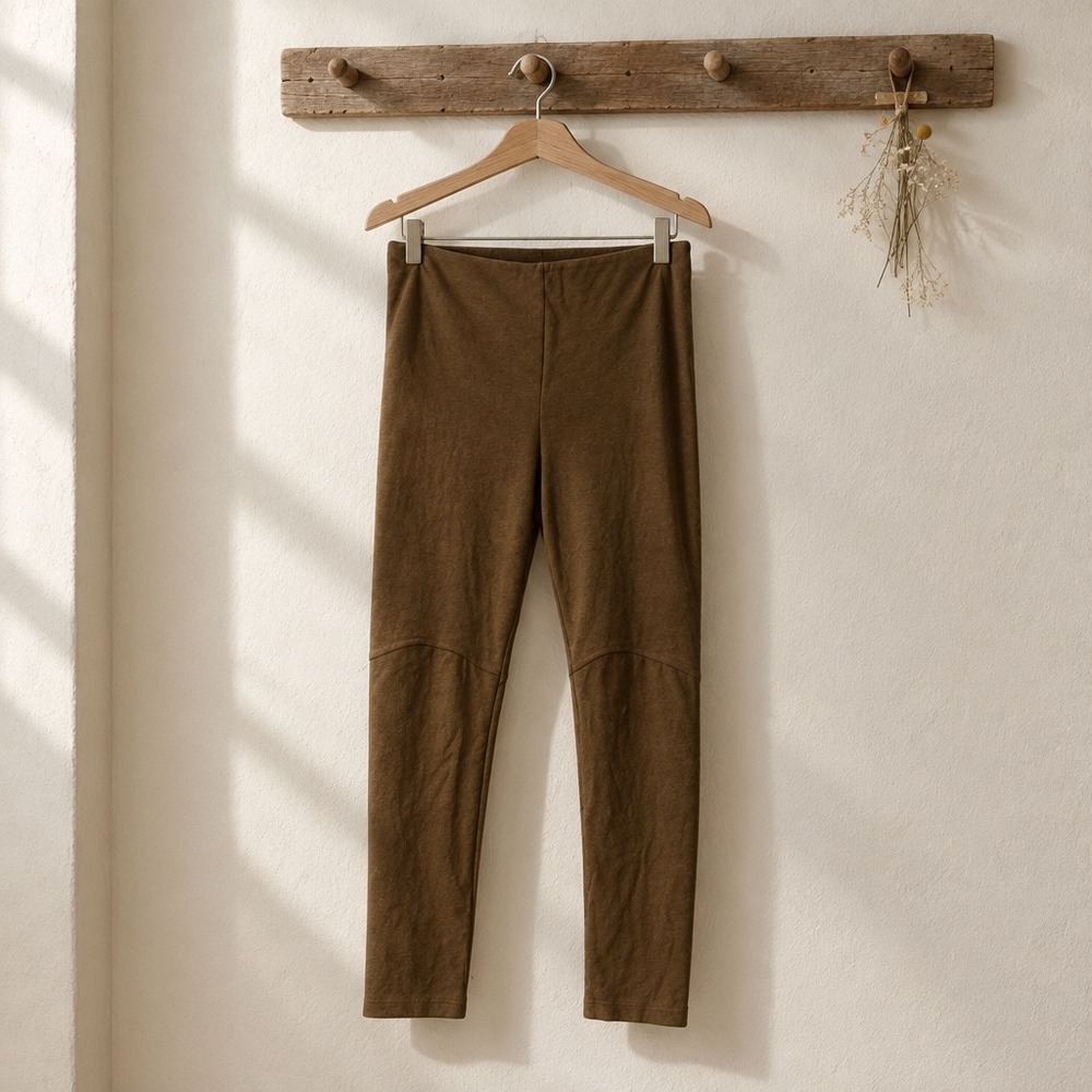 Lysse Womens Brown Faux Suede Leggings Elastic Waist Slim Fit Knee Seam Pants